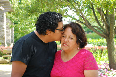 Hispanic mother with her grown sonの写真素材