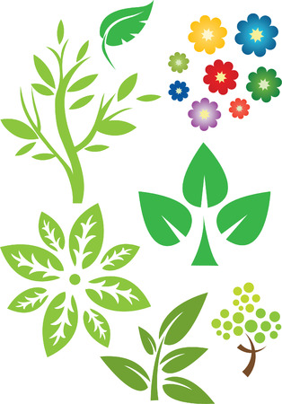 Tree And Flower Collection Of Design Elementsのイラスト素材