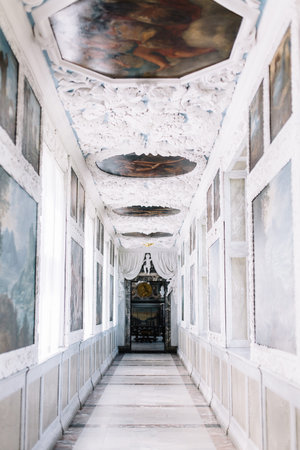 Interior design elements of a long hallway inside Frederiksborg Castle.  Hillerod, Denmarkのeditorial素材