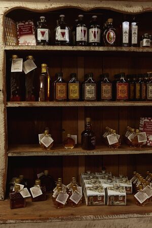 Bennington, Vermont - September 30th, 2019: Variety of New England maple syrup for sale at a general store in Bennington.のeditorial素材