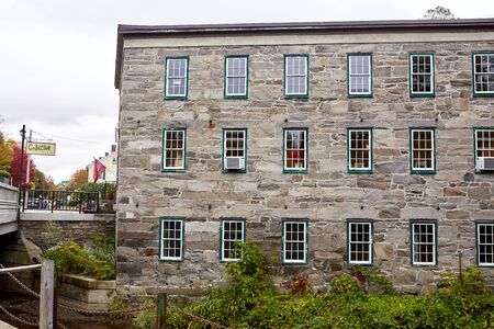 Woodstock, Vermont - September 30th, 2019:  Small shops and restaurants on a cool Fall day in the historic New England town of Woodstock.のeditorial素材