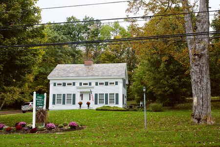 Dorset, Vermont - September 30th, 2019:  Exterior of Dorset Historical society on a cold Fall day in the New England town of Dorsetのeditorial素材