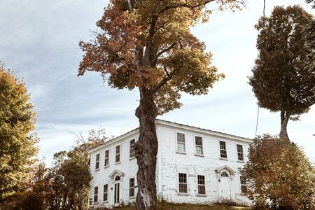 Peacham, Vermont - September 29th, 2019:  Rustic white wooden building in the small New England town of Peacham, Vermont.のeditorial素材