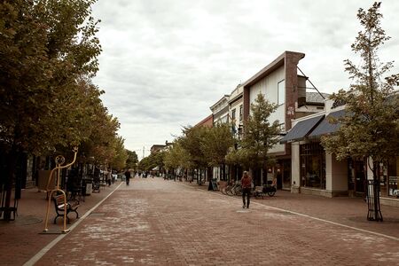 Burlington, Vermont - September 29th, 2019: Commercial stores and restaurants along pedestrian shopping mall Church Street Marketplace.のeditorial素材