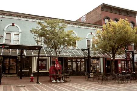Burlington, Vermont - September 29th, 2019: Commercial stores and restaurants along pedestrian...