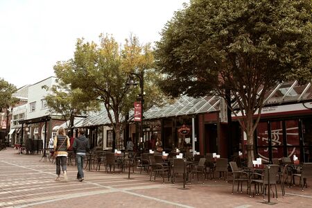 Burlington, Vermont - September 29th, 2019: Commercial stores and restaurants along pedestrian shopping mall Church Street Marketplace in Burlingtonのeditorial素材