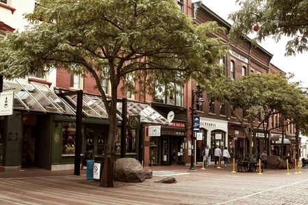 Burlington, Vermont - September 29th, 2019: Commercial stores and restaurants along pedestrian shopping mall Church Street Marketplace in Burlingtonのeditorial素材