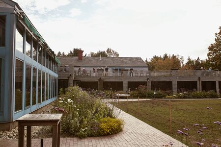 Mount Desert Island, Maine - September 28th, 2019: Exterior of Jordan Pond House restaurant in Acadia National Park.のeditorial素材