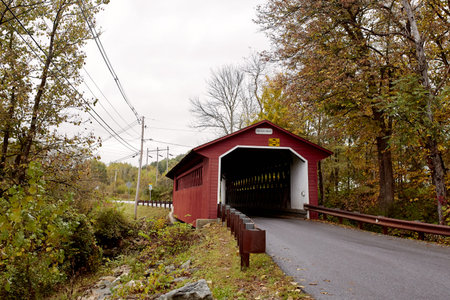 Silk Road Covered Bridge on a cold, Fall day in the New England town of Bennington, Vermont