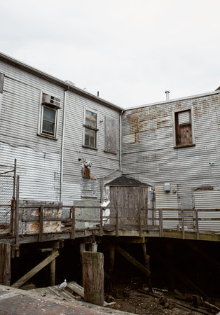 Commercial fishing wharf in the Old Port Harbor district of Portland, Maine.の写真素材