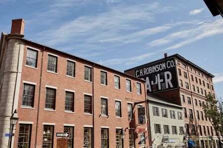 Portland, Maine - September 26th, 2019:  Exterior of brick buildings in historic Old Port district of Portland, Maine.のeditorial素材