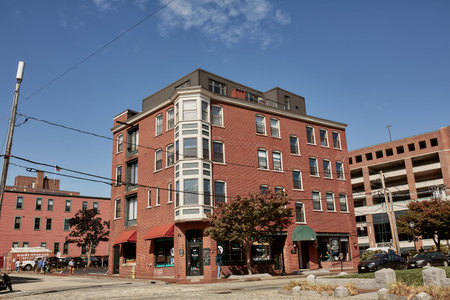 Portland, Maine - September 26th, 2019:  Exterior of brick buildings in historic Old Port district of Portland, Maine.のeditorial素材