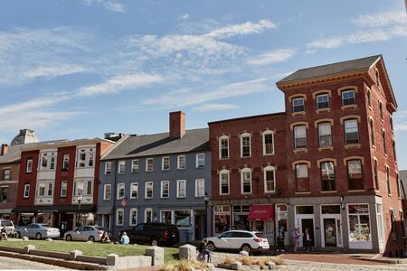 Portland, Maine - September 26th, 2019:  Exterior of brick buildings in historic Old Port district of Portland, Maine.のeditorial素材