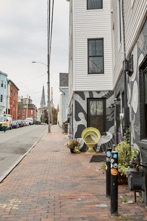 Portland, Maine - September 26th, 2019:  Commercial stores and restaurants in historic Old Port district of Portland, Maine.のeditorial素材