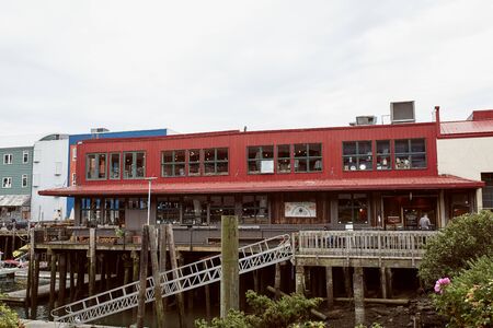 Portland, Maine - September 26th, 2019: Restaurant and pier in the Old Port Harbor district of Portland, Maine.のeditorial素材