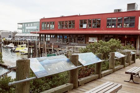 Portland, Maine - September 26th, 2019: Restaurant and pier in the Old Port Harbor district of Portland, Maine.のeditorial素材