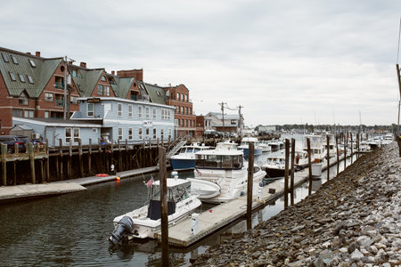 Portland, Maine - September 26th, 2019: Commercial fishing wharf in the Old Port Harbor district of Portland, Maine.のeditorial素材