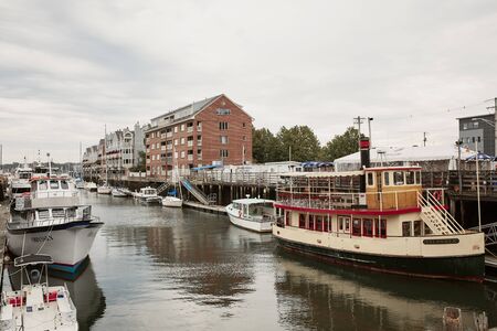 Portland, Maine - September 26th, 2019: Commercial fishing wharf in the Old Port Harbor district of Portland, Maine.のeditorial素材