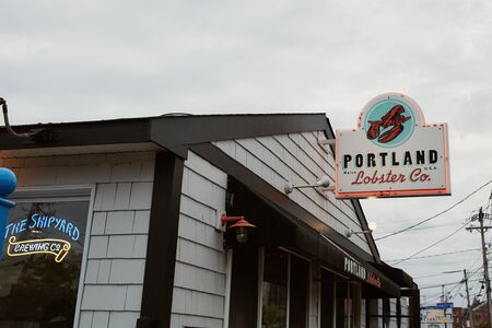 Portland, Maine - September 26th, 2019: Sign and entrance to Portland Lobster Company shack in the historic District of Portland, Maineのeditorial素材