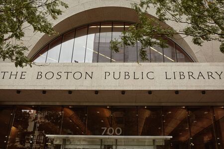 Boston, Massachusetts - October 3rd, 2019:  Entrance to Boston Public Library at Copley Square in the Back Bay neighborhood of Bostonのeditorial素材