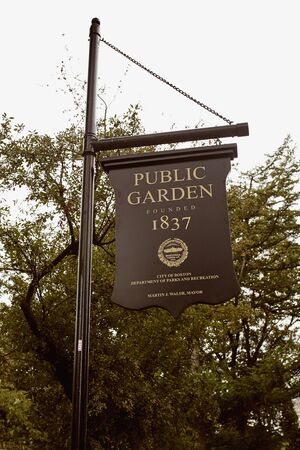 Boston, Massachusetts - October 3rd, 2019:  Sign at entrance to Boston Public Garden in the Back Bay neighborhood of Boston, Massachusetts.のeditorial素材