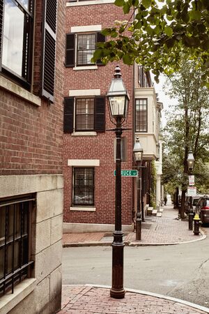 Beautiful residential buildings on a Fall day, in the historic Beacon Hill neighborhood of Boston, Massachusetts.のeditorial素材