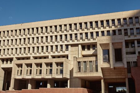 Boston, Massachusetts - October 4th, 2019: Exterior of Boston City Hall, an example of Brutalist Architecture, in downtown Boston.のeditorial素材