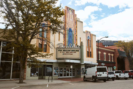 Boulder, Colorado - May 27th, 2020: Marquee and exterior of Boulder Theater, temporarily closed due to Covid-19 pandemic.のeditorial素材