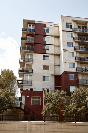 Denver, Colorado - August 4th, 2020:   Modern condominiums and apartments in the Riverfront Park neighborhood of Downtown Denver.のeditorial素材
