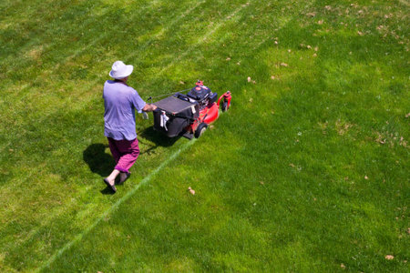 male gardener working with lawn mower