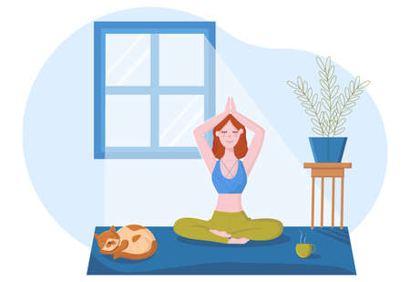 Girl doing morning yogaのイラスト素材