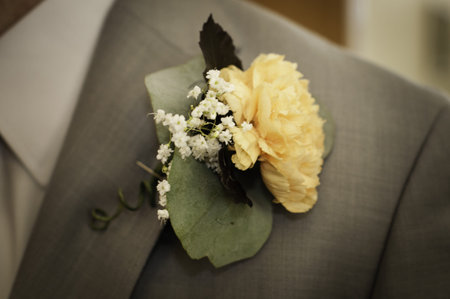 Peach Carnation Wedding Corsage on Groom
