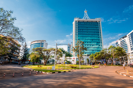 Kigali, Rwanda - September 21, 2018: Pension Plaza and surrounding buildings at the city centre roundaboutのeditorial素材