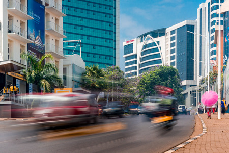 Kigali, Rwanda - September 20, 2018: Morning traffic in Kigali city centreのeditorial素材