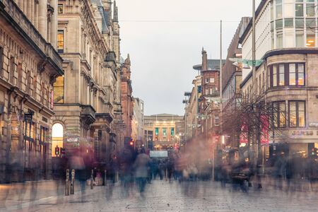 Glasgow / Scotland - February 15, 2019: a blur of shoppers and commuters during the evening rush hour on Buchanan street in the city centreのeditorial素材