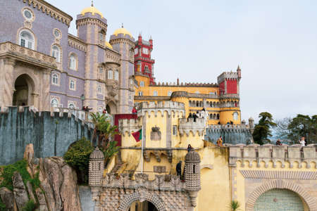 Pena Palace on a November day in Sintra with people visitingのeditorial素材