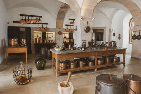 Inside the Palacio da Pena, representation of the kitchen with antique utensilsのeditorial素材
