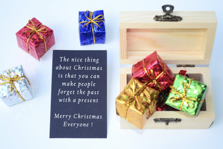 Image for Christmas greeting with blurred Christmas decoration background. Merry Christmas concept