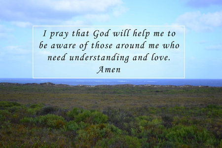 Prayer with blurred ocean view image. Prayer quote concept