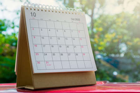 White October 2022 calendar on green background. New Year Conceptの写真素材