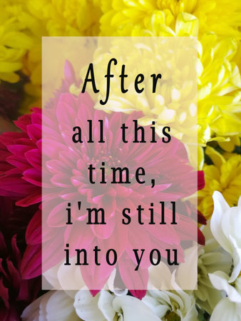 Text on bright beautiful bouquet of red flowers and fragment