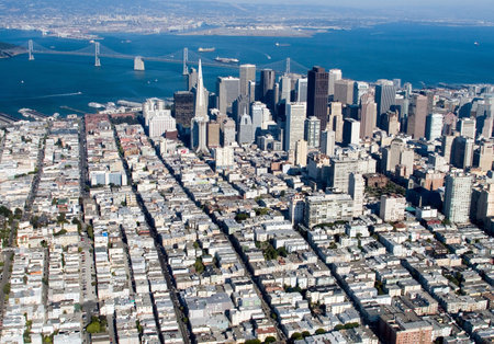 Aerial view of downtown San Francisco, Californiaの写真素材