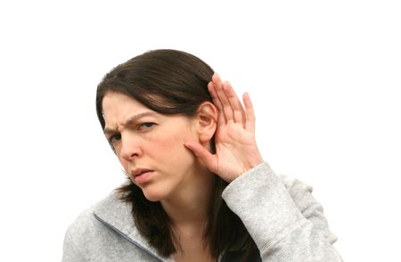 , trying to listenの写真素材