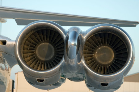 Close up of the engines of an aircraftの写真素材