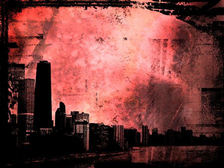 Grunge style background with view of chicagoの写真素材