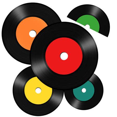 Vintage vinyl records isolated on white backgroundの写真素材