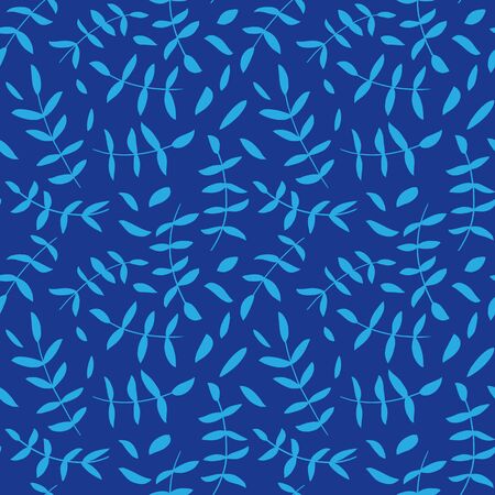 Monochromic branches and leaves seamless pattern in blue colours seamless pattern. Vector hand drawn floral print for fabric, textile, apparel. EPS10のイラスト素材