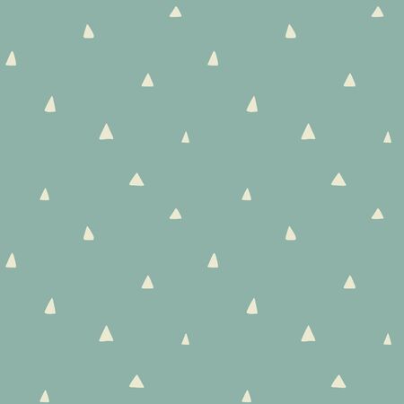Creamy white triangles on grey blue background, vintage pastel. Vector seamless retro pattern, hand drawn baby style. Oldschool tender print for apparel, textile, wrapping paper. EPS10, editableのイラスト素材