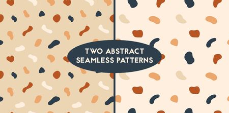 Trendy cream, orange and brown abstract spots seamless patterns set. Vector elegant warm print with blob shapes. For wrapping paper, textile, apparel. Eps10, editableのイラスト素材