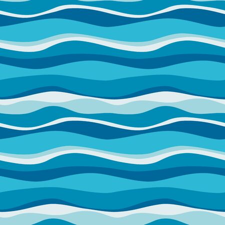 Sea waves blue, white stripes seamless pattern. Vector ocean blue digital paper for wrapping, fabric, apparel, textile, scrapbooking. Cute kids marine, sailor print, EPS 10.のイラスト素材
